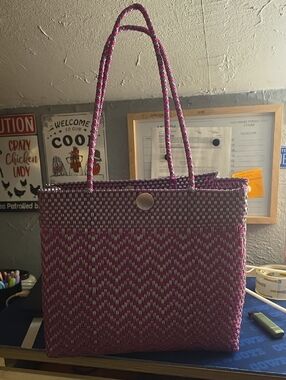 Woven Pink and Cream Tote Bag - Stylish Everyday Carry